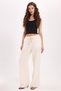 Women's 100% Cotton Baggy Fit Relaxed Cut Elastic Waist Muslin Fabric Ecru Trousers with Pockets - 5
