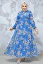 Indigo Blue Floral Print Hijab Dress - 22053Im