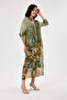 Haki Italian Flower Patterned 3/4 Sleeve Lined Silk Shirt Dress 36 - 38 - 4