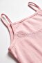 Girl's 100% Cotton Undershirt with Ribbed Thin Straps and Lace Detail, Ergonomic Design (8020) - 2