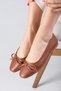 Nelly Tan Color Bow Accessory Blunt Toe Women's Ballerina Shoes - 3