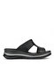, Women's Genuine Leather Wedge Slippers 1611020Z2565 Black - 2