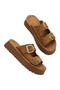 Coer Premium Tan Suede Double Buckle Thick Sole Slippers - 3