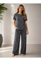 Women's Black Leopard Patterned Modal Fabric Short-Sleeved Top and Long-Legged Pocketed Pants with Sporty-Chic Style, Suitable for Both Daily Wear and Home Elegance - 7