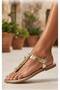 Women's Flip-Flop Sandals with Ankle Buckle, Summer Style, Shell Detail, Gold Marisse