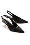 Women's Black Wrinkled Open-Back Pointed Toe Thin Heeled Classic Shoes - Comfortable Heeled Shoes - 3