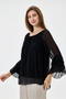 Women's Black Italian Elastic Madonna Collar Ruffle Spanish Sleeve Lined Silk Blouse 38 - 44 Size - 2