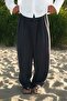 Men's Baggy Pleated Modal Blended Fabric Trousers Navy Blue - 3
