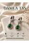 Silver Color Tarnish-Resistant Steel Green Drop Stone Dangle Earrings