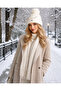Hat Beanie with Fleece Inside White Color Snowflake New Year Ski Themed Gilded Pompom - 3