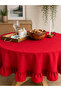 Pearl Velvet Textured Ruffled Round Tablecloth Red - 4