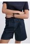 Orta bel pileli denim bermuda şort - 7