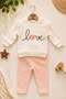 Baby Girl/Child Love Heart Embroidered Snap-Back Shoulder Baby Set 2-Piece Top and Bottom Seasonal Monthly 3-6-9-12
