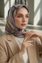 100% Twill Silk Marble Patterned Beige - Gray Colored 90X90 Scarf Sewing Shape: Hand Sewing - 3