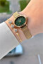 24 mm Women's Wristwatch with Green Dial and Gold Color Strap, Gift Packaged