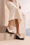 White Genuine Leather Wedge Heeled Open Back Women's Sandals - 4