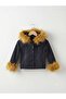 Girl's Denim Jacket with Fur Detail on Hood and Sleeves - 4