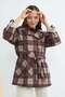 Plaid Patterned Belted Trench Coat - 7