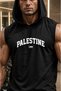 Black Hooded Sportsman Athlete Palestine Printed Premium Cotton Pack Single Jersey Fabric Fitness Men's - 2