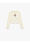 Long Sleeve Crew Neck Teddy Bear Embroidered Cotton T-Shirt - 4