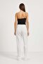 Women's Striped Basic Wide Leg White Baggy Trousers - 3