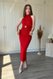 Beli Accessory Detailed Halter Neck Glittery Midi Red Dress - 4