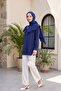 Robadan Ruffled Buttoned Rayon Tunic - Dark Blue - 4