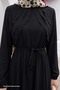 Black Dress with Fold Detail on the Front and Belt - 3