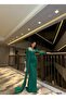 Flexible Glitter Fabric Double Breasted Front Stone Detailed Tailored Evening Dress 583104 Emerald
