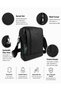 Men's Matte Black Multi-Compartment Genuine Leather Hand and Shoulder Bag Medium Size - 4