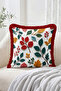 Colorful Flower and Leaf Embroidery-Looking Patterned 4-Piece Fringed Throw Pillow Cover Set - 4