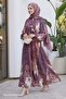 Ethnic Pattern Buttoned Plum Chiffon Dress - 3