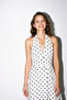 Women's White Black Halter Cut Summer Polka Dot Midi Dress - 2