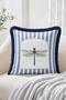 Blue and White Striped Fringed Throw Pillow Cover with Dragonfly and Beetle Figures - Modern Decorative Pillowcase - 2