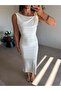 Ecru Draped Backless Dress - 5