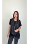 Women's Short Sleeve Round Neck Viscose Blouse + Sleeveless Zipper-Up Crack Leather Vest - 5