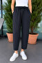 Women's Black Woven Carrot Pants with Elastic Waist - 3