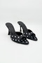 Black Polka Dot Satin Women's Heeled Slippers Pointed Toe Thin Heel Summer Mules - Lily - 3