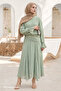 Mint Green Suit with Pleated Asymmetrical Skirt - 2