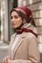 100% Twill Silk Polka Dot and Geometric Patterned Burgundy - Mink Colored 90X90 Scarf Sewing Shape: Handmade - 4