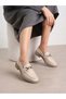 Daily Women's Beige Loafer Moccasin Classic Low Heel Patterned Sole Chain Oval Toe Shoes 150 - 2