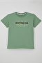 Boy's T-Shirt with Embossed Text Print, Ages 5-10, Mint Green - 4
