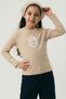 Girls' Long Sleeve T-Shirt Vintage Lace with Bow Appliqué, Ages 5-10, Beige - 2