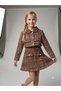 Girl's Fabric Gold Buttoned Crop Jacket Ornamental Pocket Detailed Skirt Set of 2 - 2