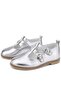 Genuine Leather Shiny Silver Buckle Girls' T-Bar Ballerina Shoes - 6