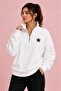 Star Printed Stand Collar Half Zipper White Women's Sweatshirt - 2
