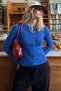 Dark Blue Snap Closure Knitwear Women's Cardigan Mg2579