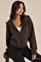 Brown Zip Hooded Long Sleeve Short Cardigan Mg2214