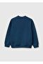 Boy's Navy Blue Embroidered Front Ribbed Raglan Sleeve Crew Neck Sweatshirt - 2