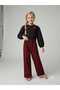 Girl's Black Blouse Striped Trousers Buckle 3-Piece Set - 2